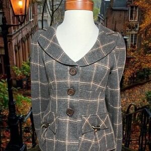 Nanette‎ Lepore Plaid Wool Blazer Coat Preppy
